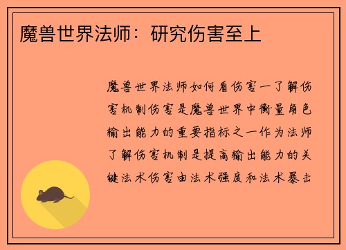 魔兽世界法师：研究伤害至上